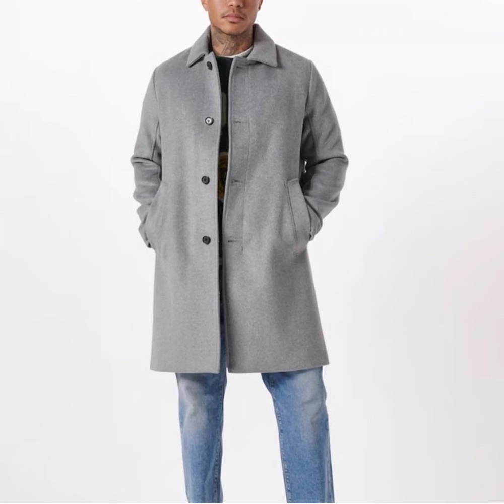 ABERCROMBIE AND FITCH - Wool-Blend Mac Coat, Grey, Men’s 2XL